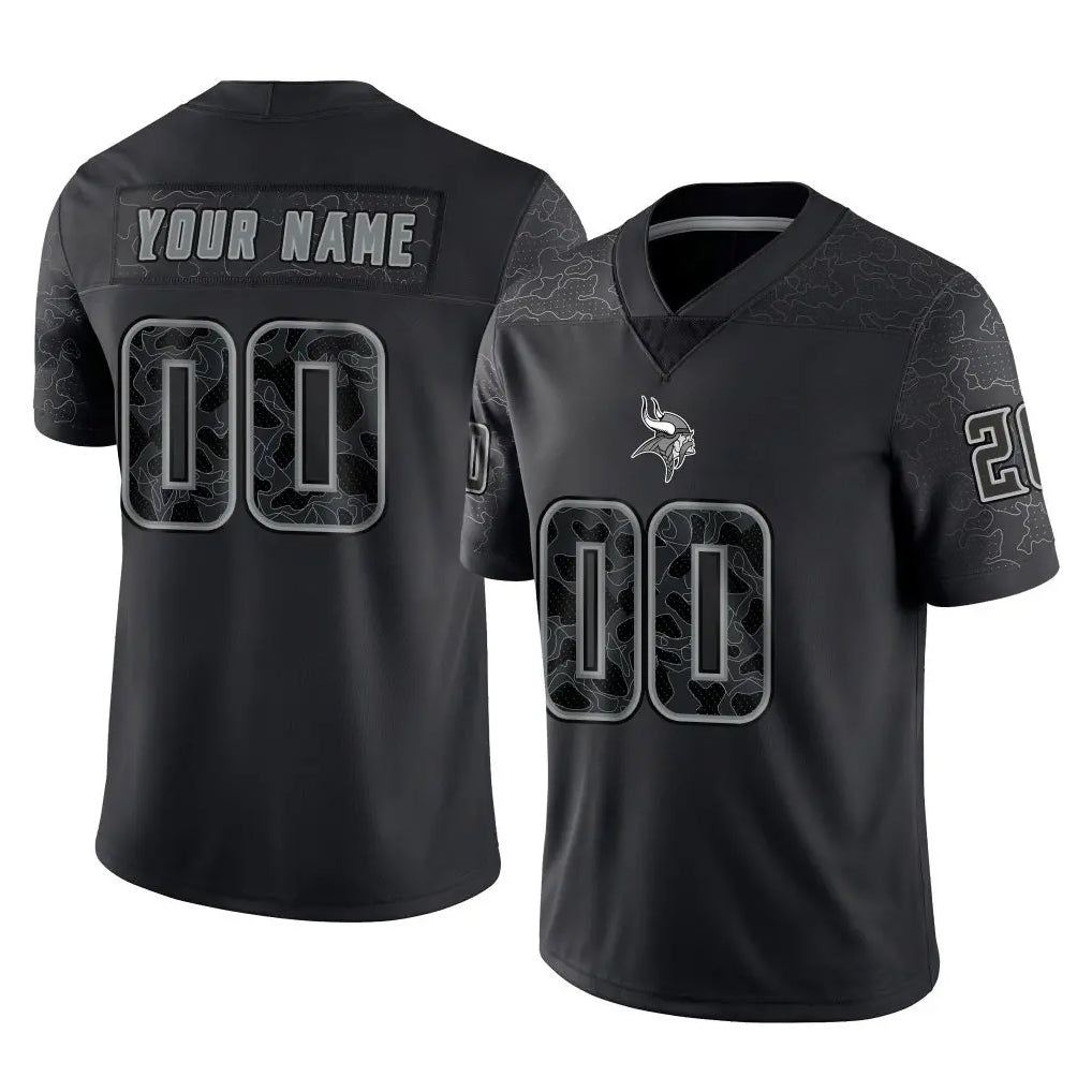 harde Custom MN.Vikings Black Limited Reflective Home Game Any Name & Numbers Stitched Jerseys