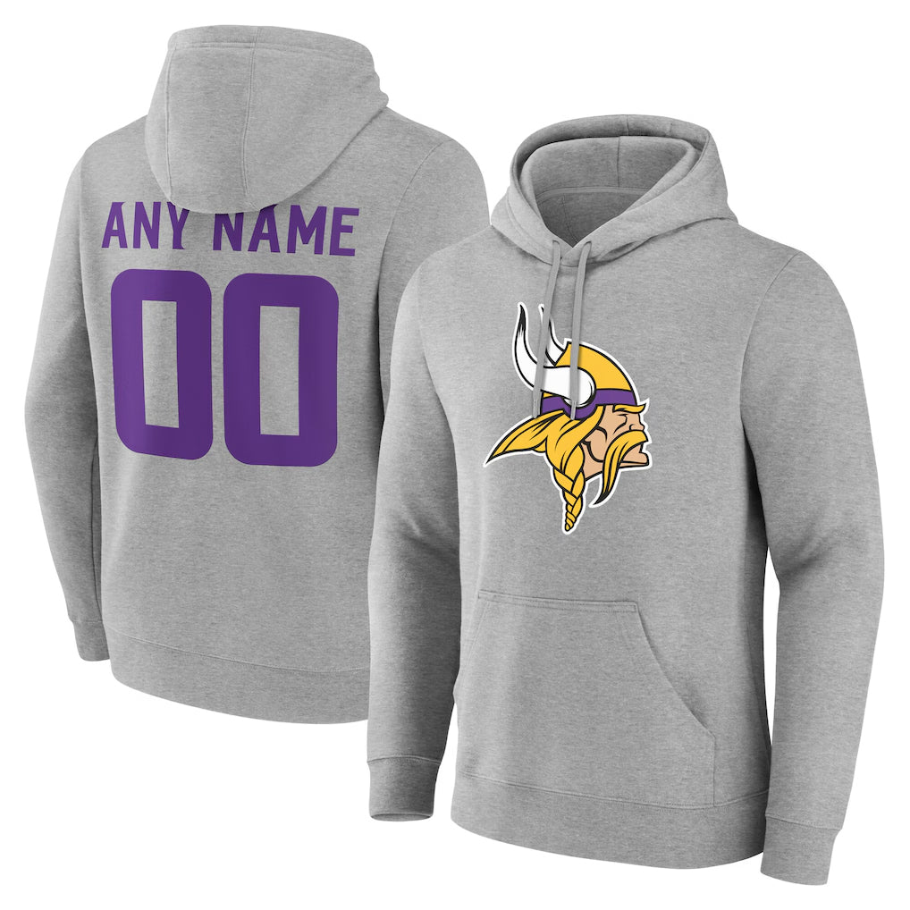 harde Custom MN.Vikings Gray LOGO Pullover Hoodies Limited Any Name & Numbers Stitched Jerseys