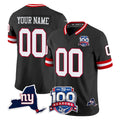 harde Custom NY.Giants Black 100th Season & State Patch Vapor Limited Home Game Any Name & Numbers Stitched Jerseys