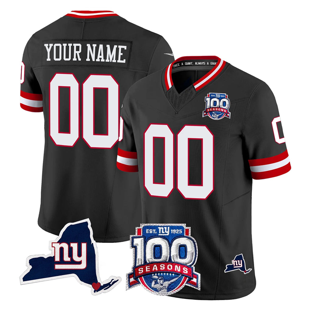 harde Custom NY.Giants Black 100th Season & State Patch Vapor Limited Home Game Any Name & Numbers Stitched Jerseys
