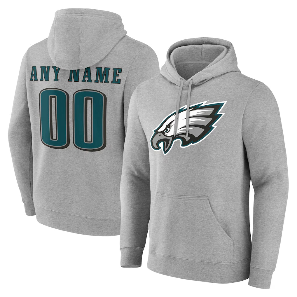 harde Custom P.Eagles Gray LOGO Pullover Hoodies Home Game Any Name & Numbers Stitched Jerseys