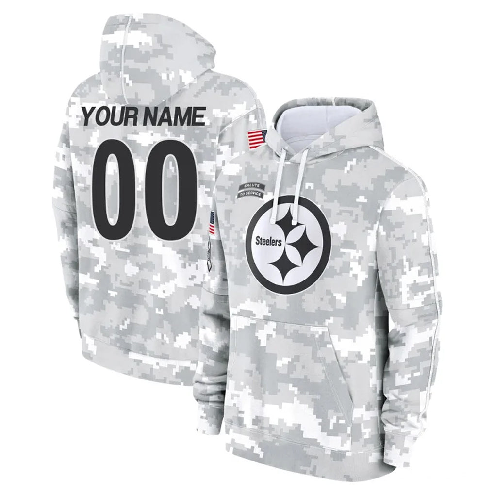 harde Custom P.Steelers Arctic Camo Limited Salute to Service Pullover Hoodies Game Any Name & Numbers Stitched Jerseys