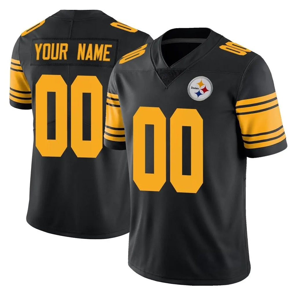 harde Custom P.Steelers Black Limited Color Rush Home Game Any Name & Numbers Stitched Jerseys