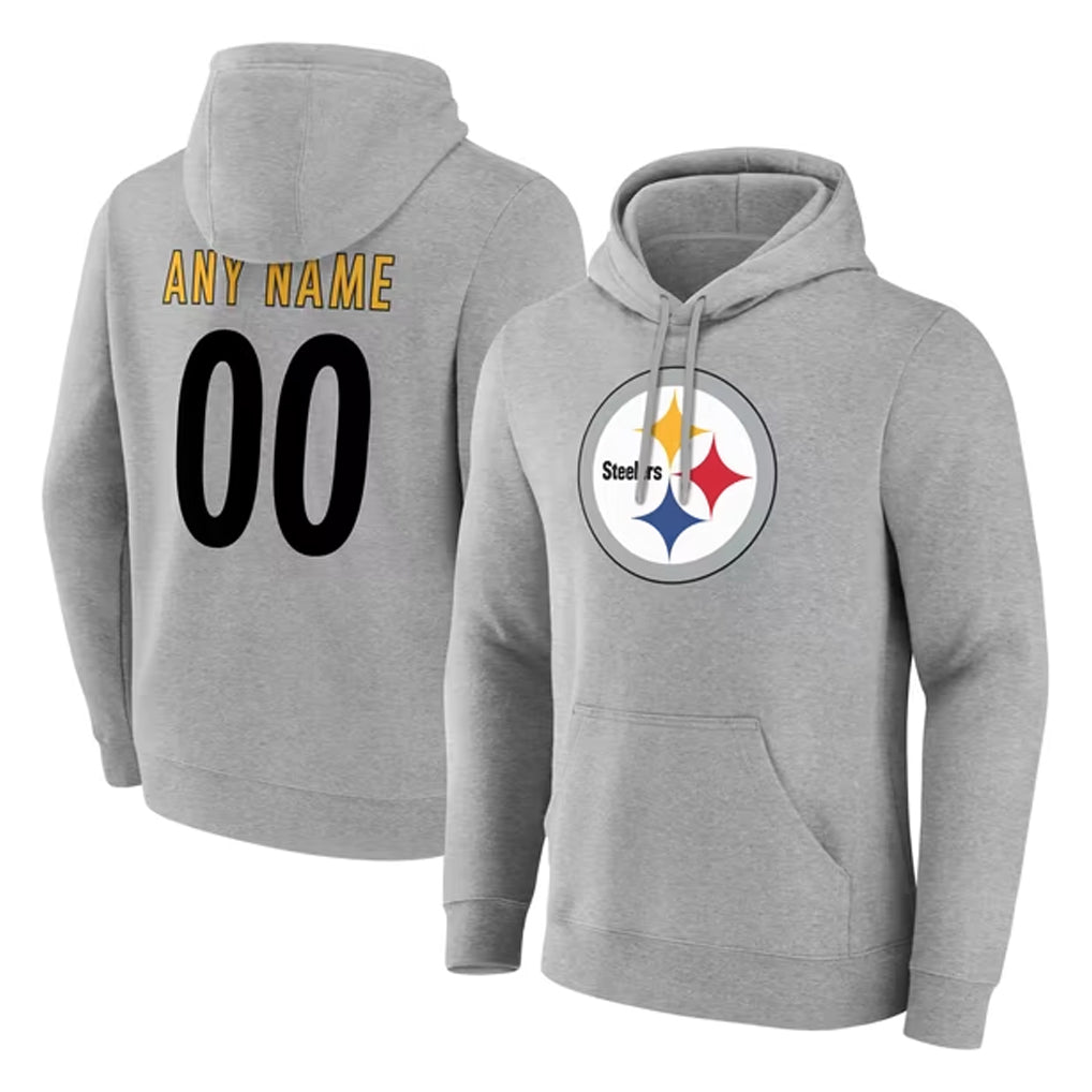 harde Custom P.Steelers Gray LOGO Pullover Hoodies Limited Any Name & Numbers Stitched Jerseys