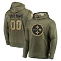 harde Custom P.Steelers Olive Salute to Service Pullover Hoodie Home Game Any Name & Numbers Stitched Jerseys