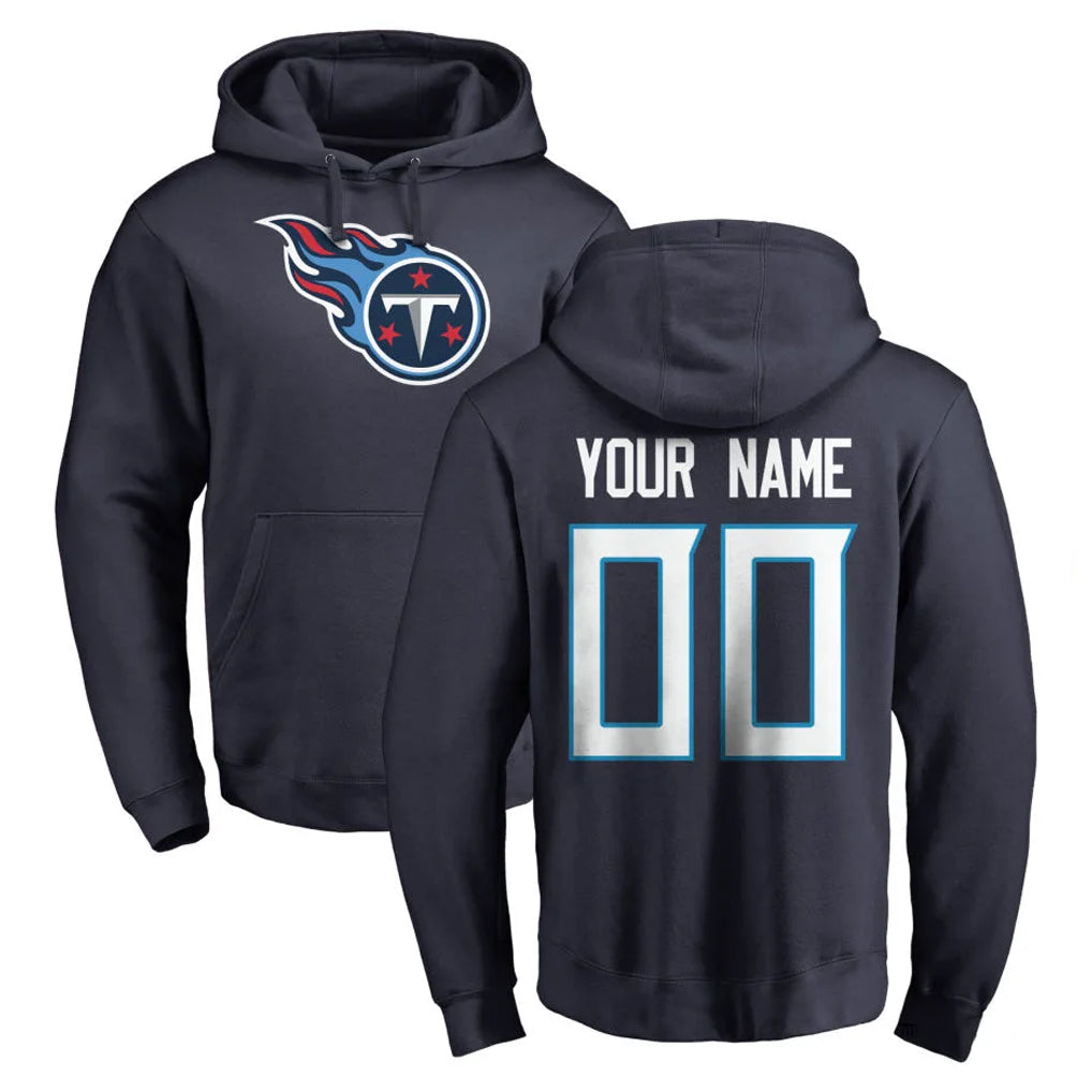 harde Custom T.Titans Navy Logo Pullover Hoodies Home Game Any Name & Numbers Stitched Jerseys