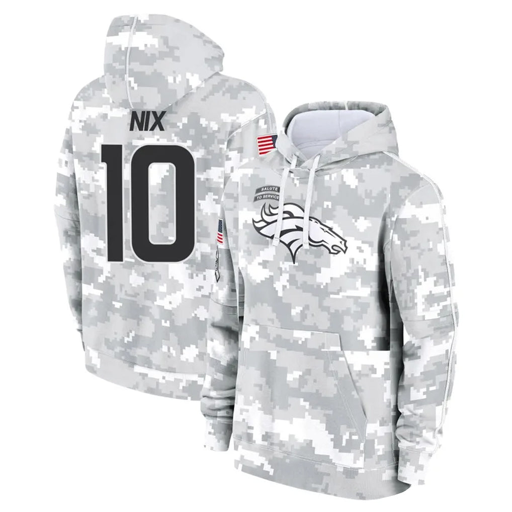 harde D.Broncos #10 Bo Nix Player Arctic Camo Salute to Service Hoodies Limited Game Stitched Jerseys