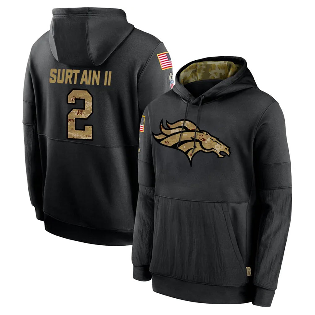 harde D.Broncos #2 Pat Surtain II Player Black Salute to Service Pullover Hoodies Limited Stitched Jerseys