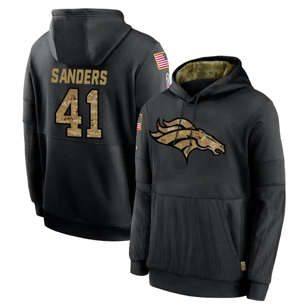 harde D.Broncos #41 Drew Sanders Player Black Salute to Service Pullover Hoodies Limited Stitched Jerseys
