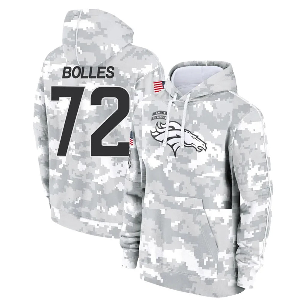 harde D.Broncos #72 Garett Bolles Player Arctic Camo Salute to Service Hoodies Limited Game Stitched Jerseys