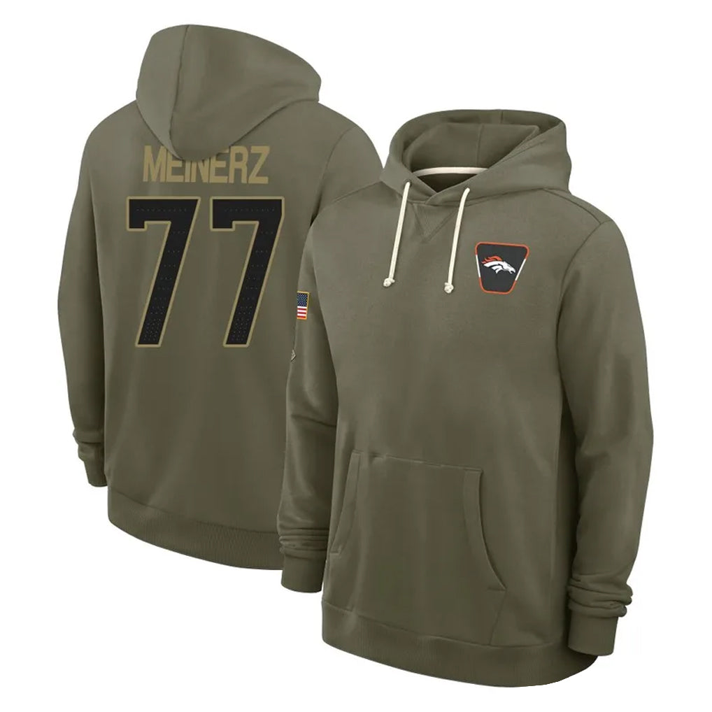 harde D.Broncos #77 Quinn Meinerz Player Olive Salute to Service Pullover Hoodies Limited Stitched Jerseys