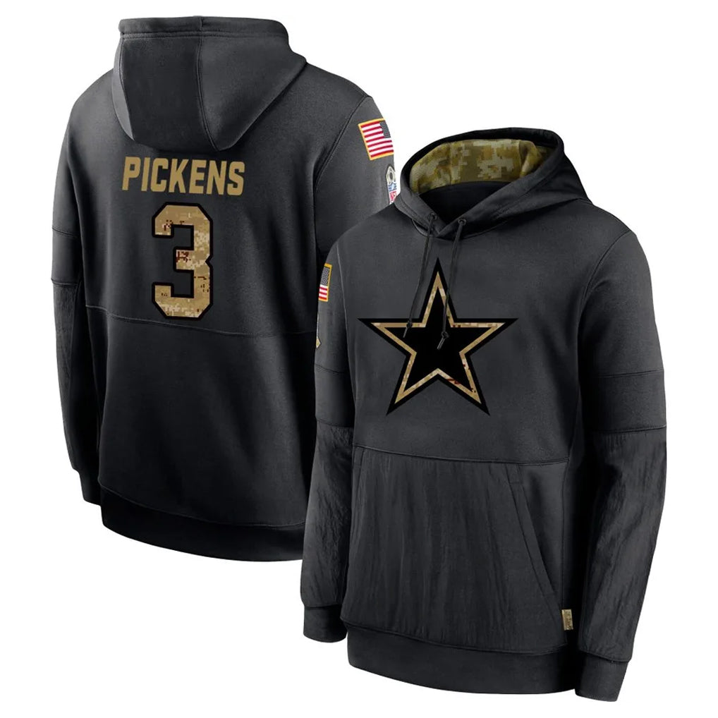 harde D.Cowboys #3 George Pickens Player Black Salute to Service Pullover Hoodies Limited Stitched Jerseys