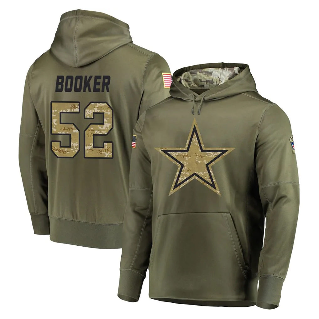 harde D.Cowboys #52 Tyler Booker Player Olive Salute to Service Pullover Hoodies Home Game Stitched Jerseys