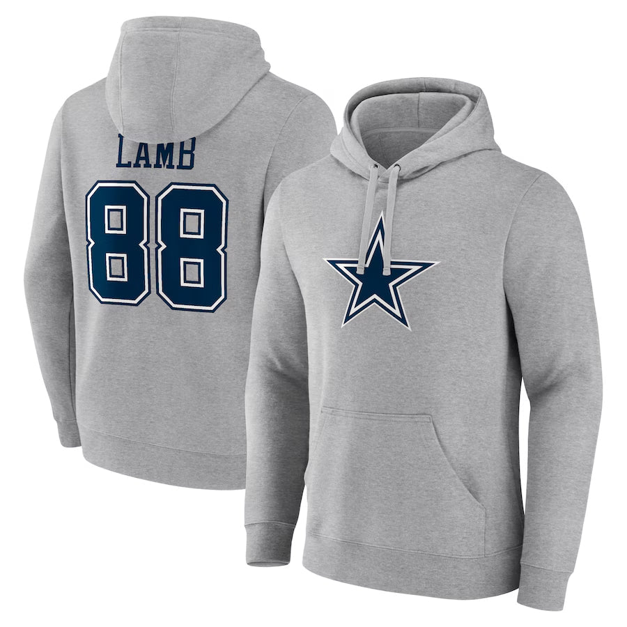 harde D.Cowboys #88 CeeDee Lamb Player Gray Icon Pullover Hoodie Game Stitched Jerseys