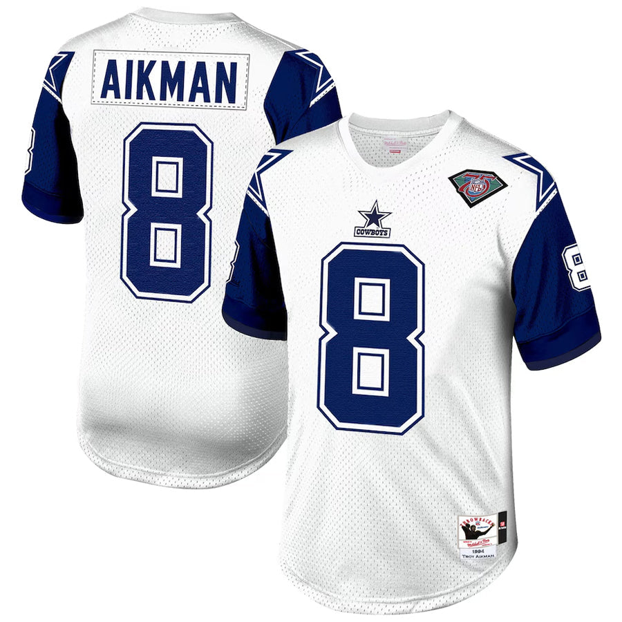 harde D.Cowboys #8 Troy Aikman Player Mitchell & Ness White 1994 Authentic Throwback Retired Stitched Jerseys