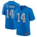 harde D.Lions Alternate Game Stitched Jerseys Throwback - Blue - #14 Amon-Ra St. Brown Player