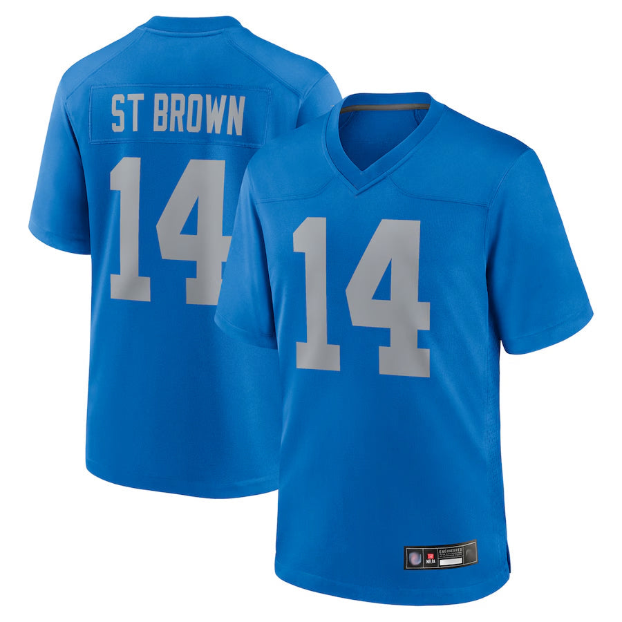 harde D.Lions Alternate Game Stitched Jerseys Throwback - Blue - #14 Amon-Ra St. Brown Player