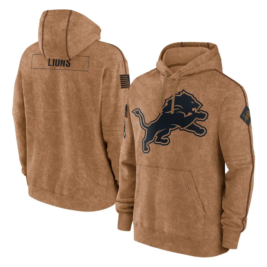 harde D.Lions Brown Salute to Service Hoodies Limited Game Blank Player Stitched Jerseys