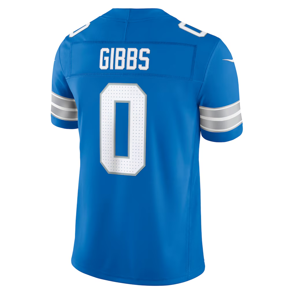 harde D.Lions #0 Jahmyr Gibbs Blue Team Vapor F.U.S.E. Stitched Limited Jerseys