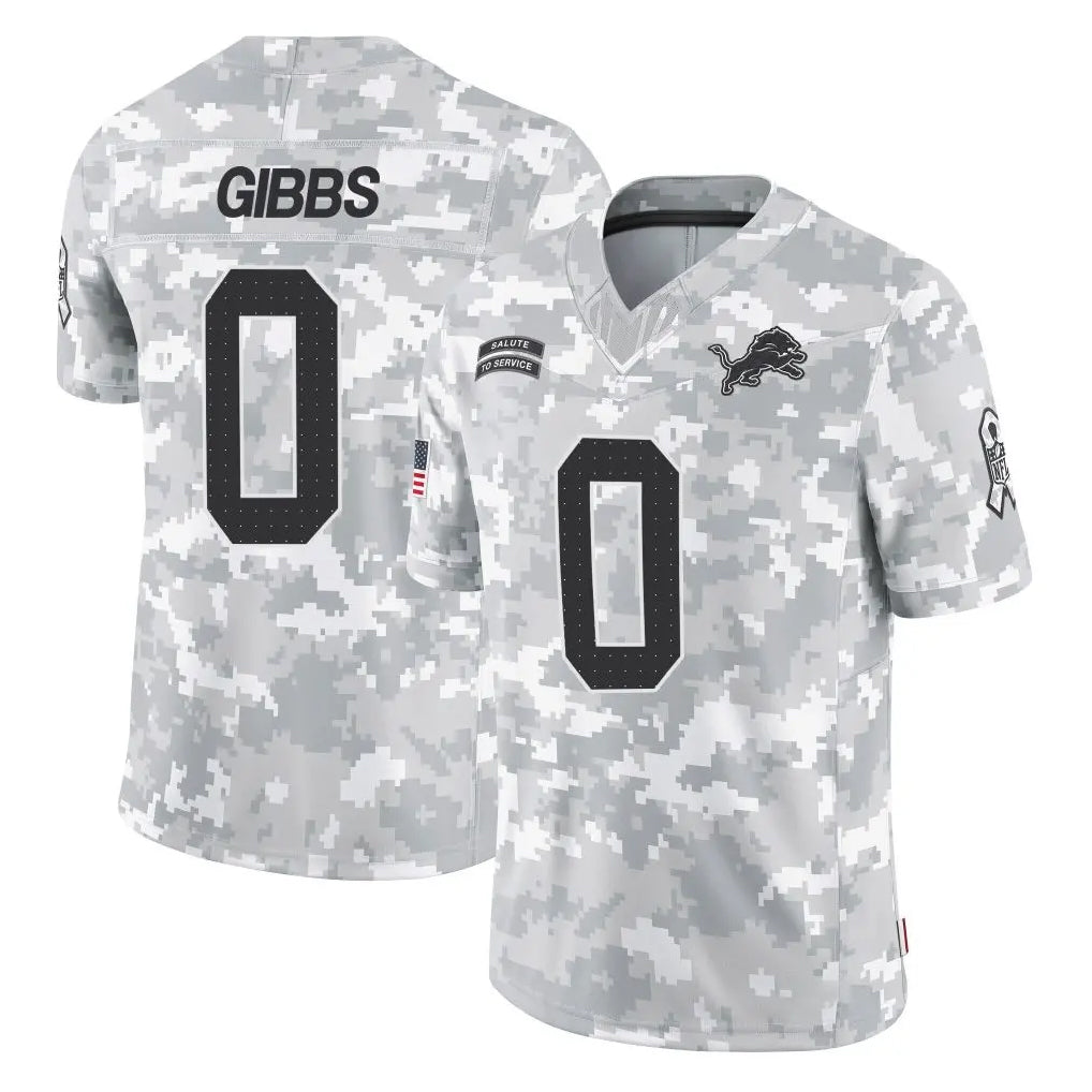 harde D.Lions #0 Jahmyr Gibbs Player Arctic Camo Salute To Service Limited Stitched Jerseys