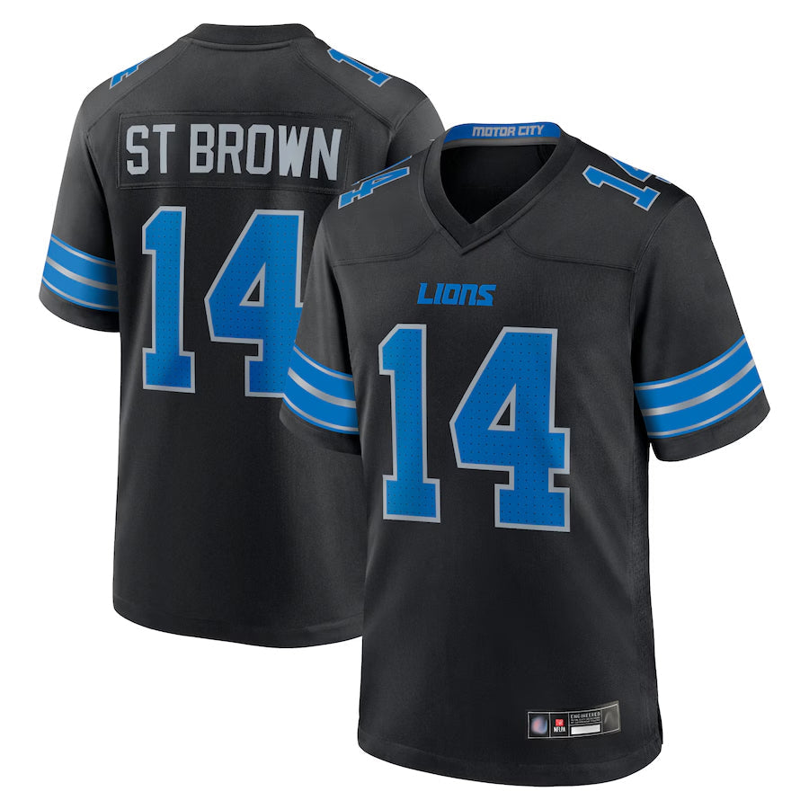 harde D.Lions #14 Amon-Ra St. Brown Player Black 2nd Alternate Game Stitched Jerseys