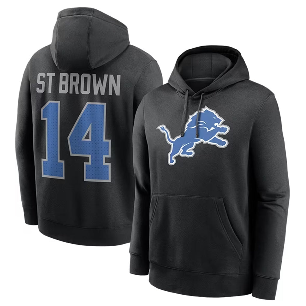 harde D.Lions #14 Amon-Ra St. Brown Player Black Pullover Hoodies Limited Game Stitched Jerseys