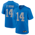 harde D.Lions #14 Amon-Ra St. Brown Player Blue Game Replica Stitched Jerseys