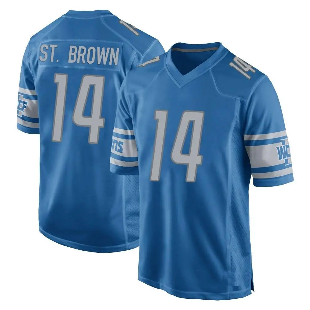 harde D.Lions #14 Amon-Ra St. Brown Player Blue Home Game Stitched Jerseys