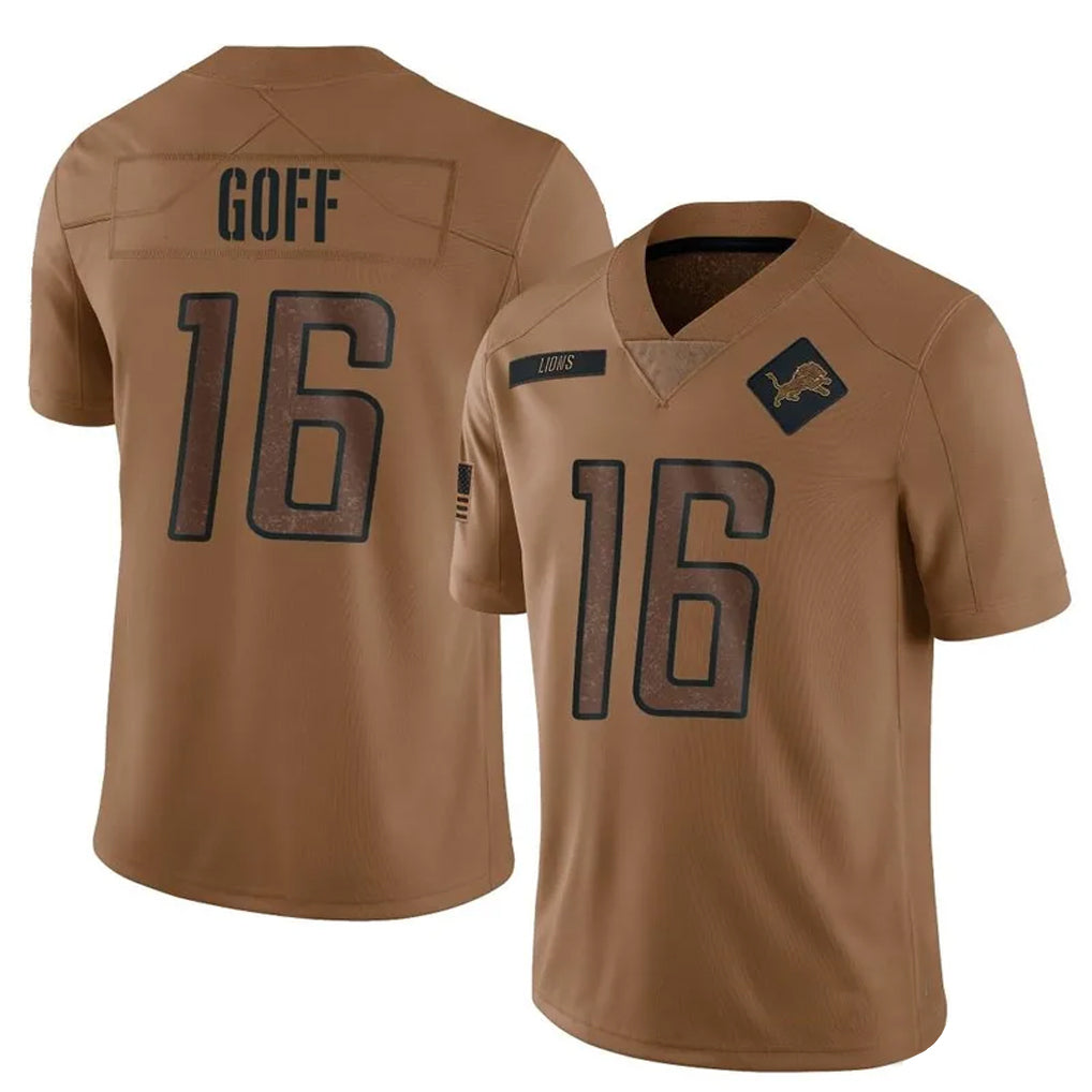 harde D.Lions #16 Jared Goff Player Brown Salute To Service Limited Stitched Jerseys