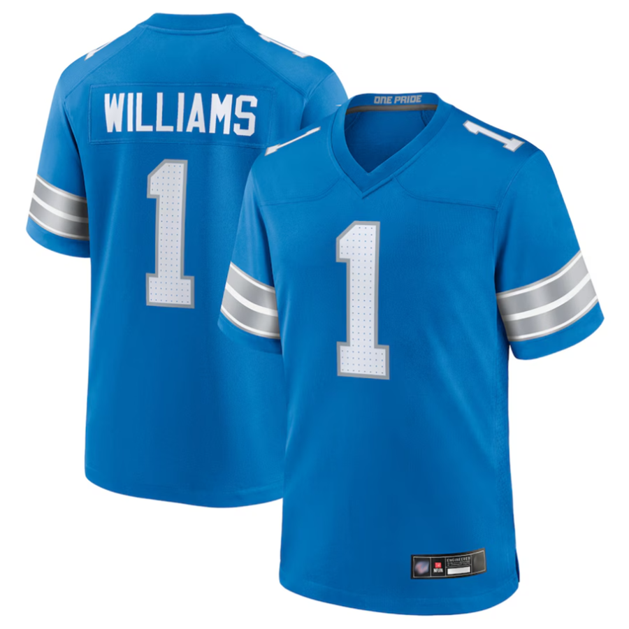 harde D.Lions #1 Jameson Williams Player Blue Replica Game Stitched Jerseys