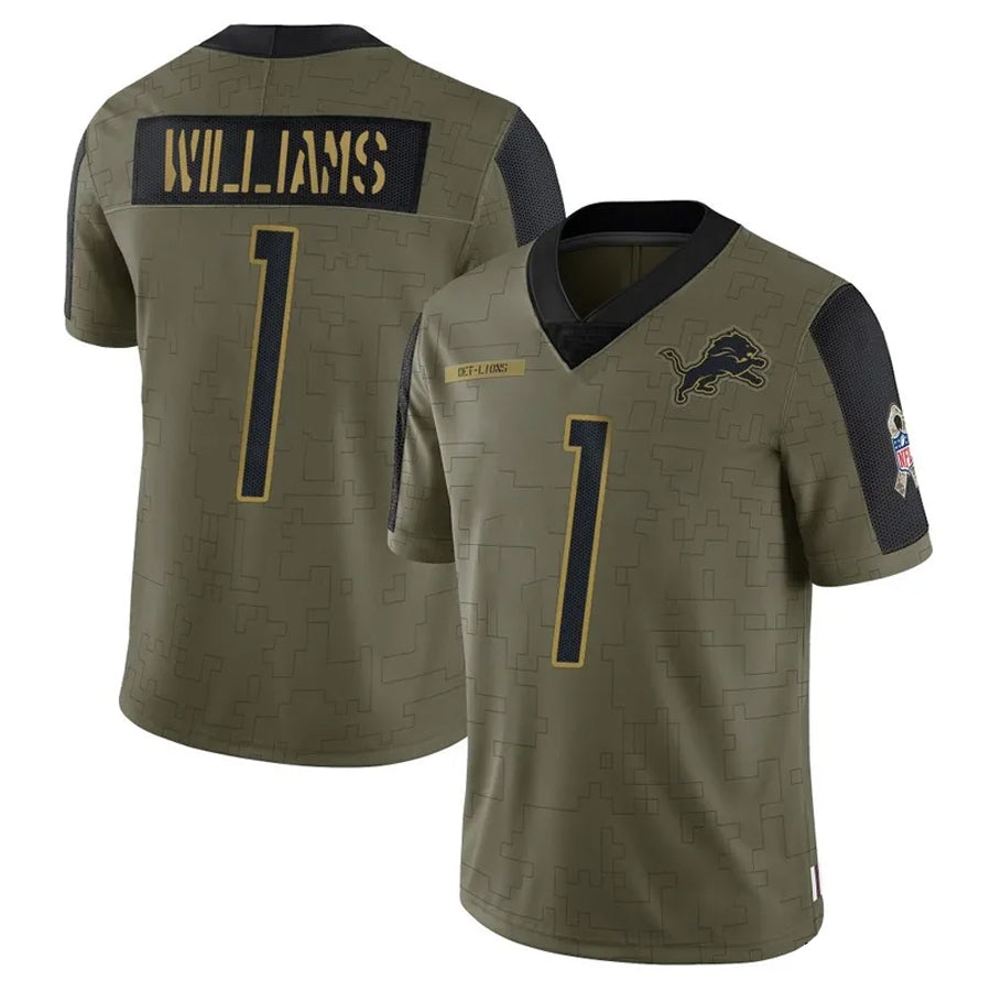harde D.Lions #1 Jameson Williams Player White Home Game Stitched Jerseys