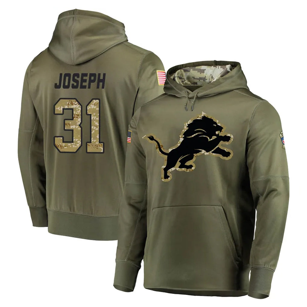 harde D.Lions #31 Kerby Joseph Player Olive Salute to Service Pullover Hoodies Home Game Stitched Jerseys