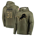 harde D.Lions #31 Kerby Joseph Player Olive Salute to Service Pullover Hoodies Home Game Stitched Jerseys