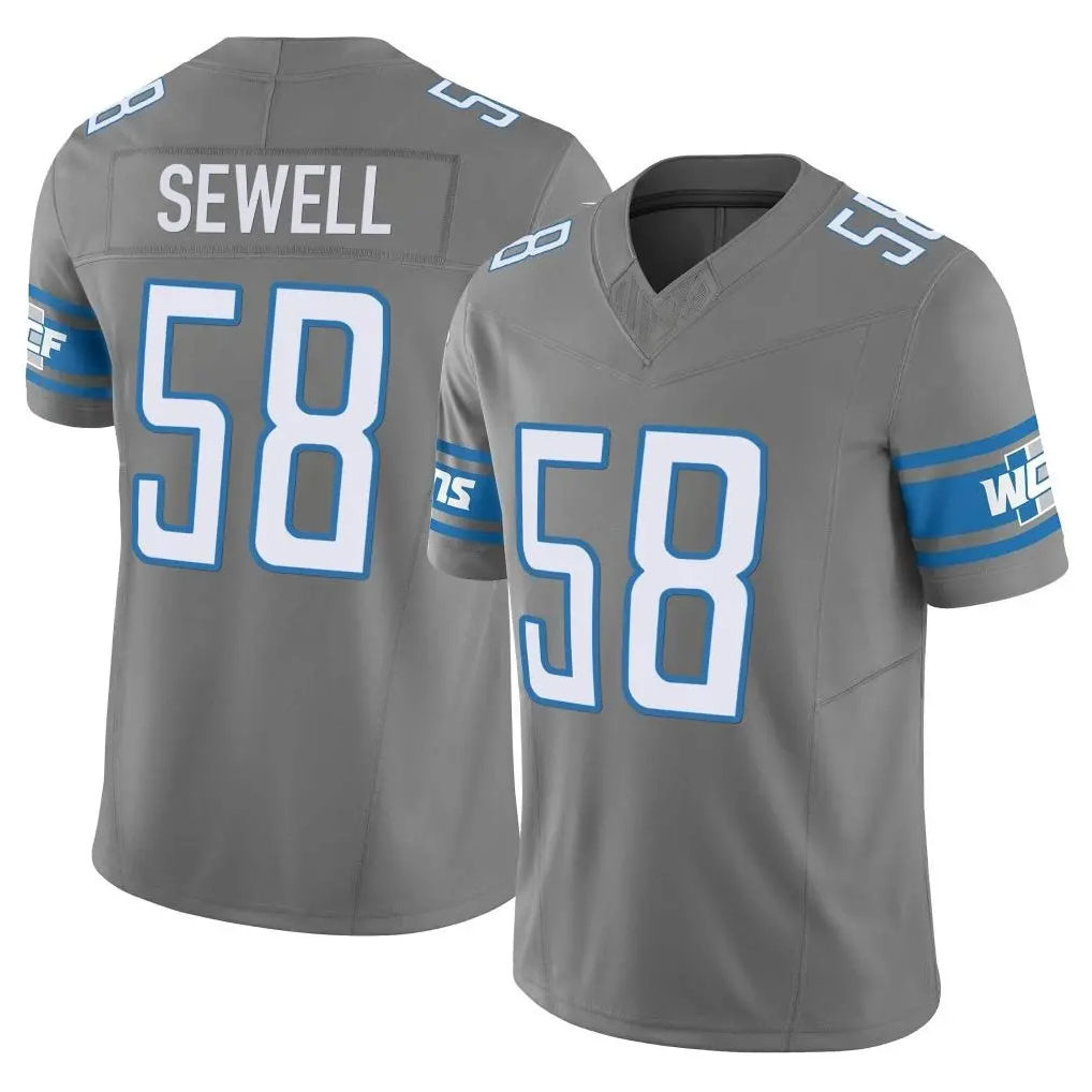 harde D.Lions #58 Penei Sewell Player Gray Vapor F.U.S.E. Limited Home Game Stitched Jerseys