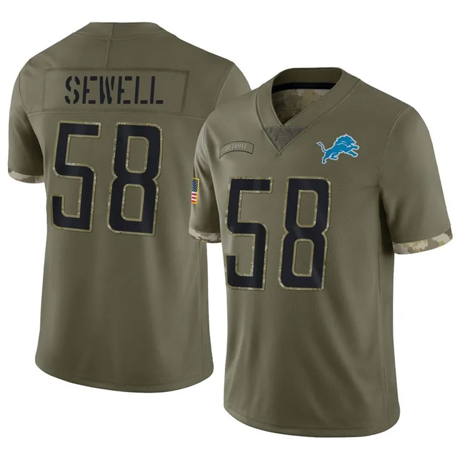 harde D.Lions #58 Penei Sewell Player Salute To Service Olive Stitched Jerseys