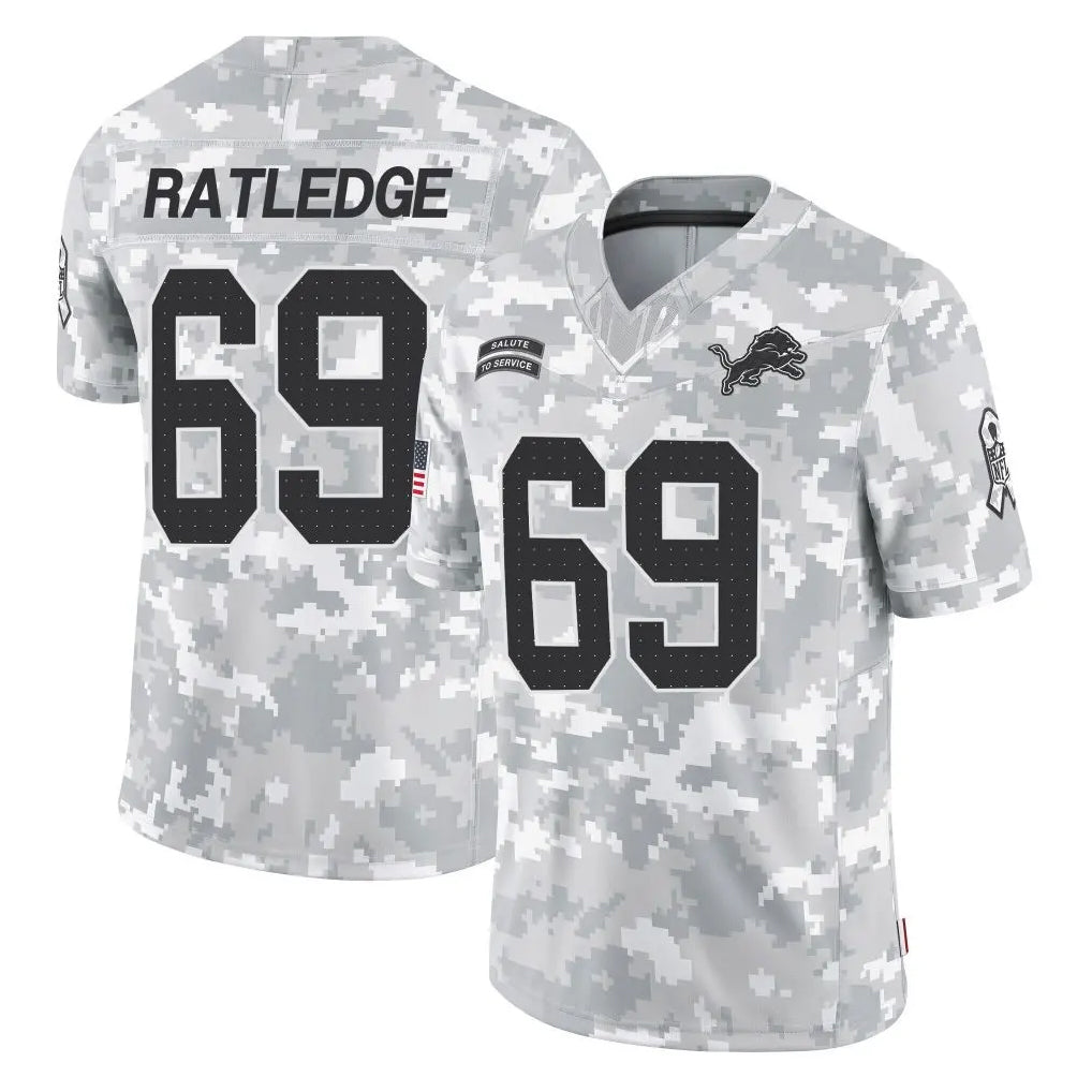 harde D.Lions #69 Tate Ratledge Player Arctic Camo Salute To Service Limited Stitched Jerseys