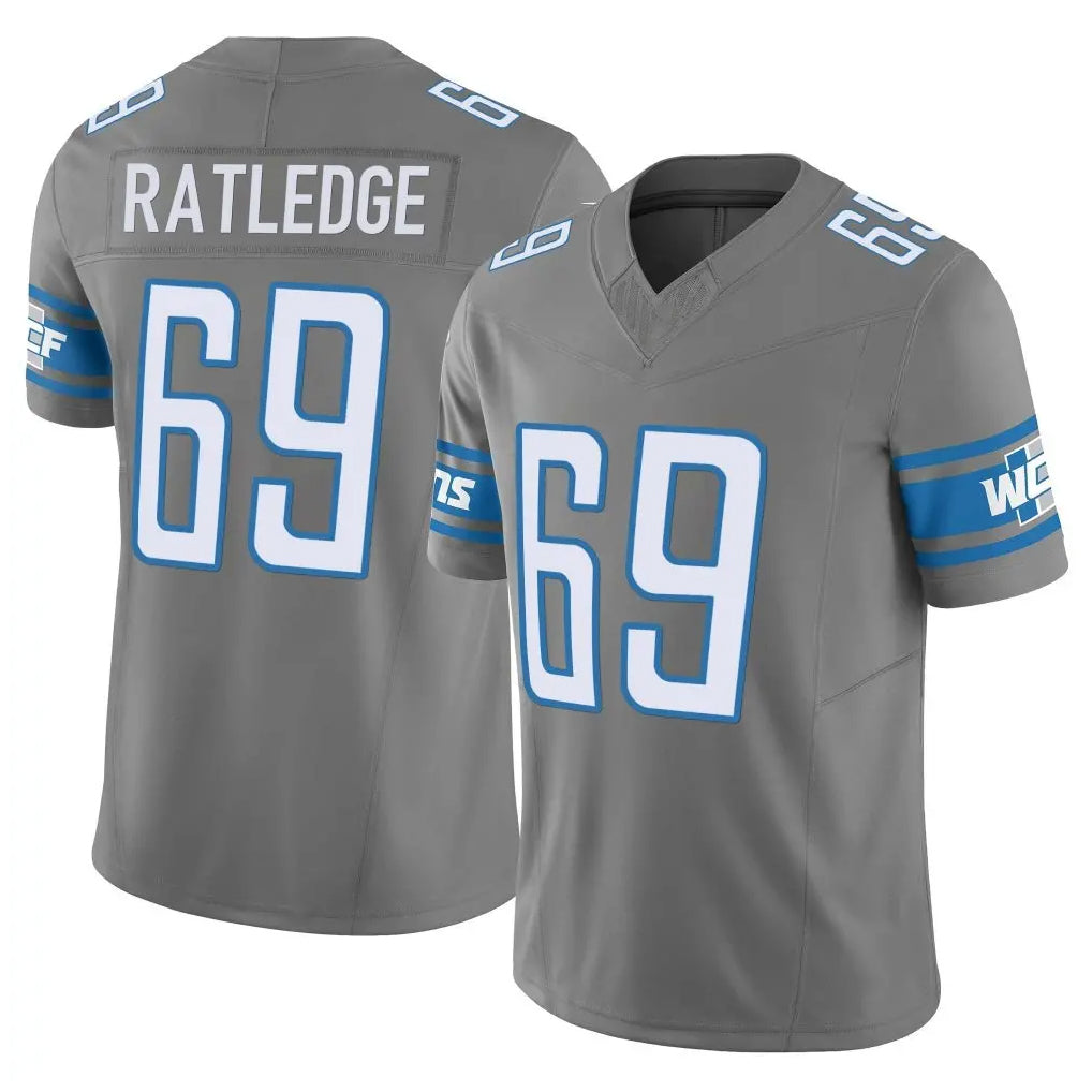 harde D.Lions #69 Tate Ratledge Player Gray Vapor F.U.S.E. Limited Home Game Stitched Jerseys