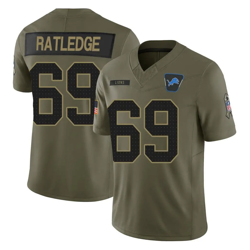 harde D.Lions #69 Tate Ratledge Player Olive 2025 Salute To Service Limited Home Game Stitched Jerseys