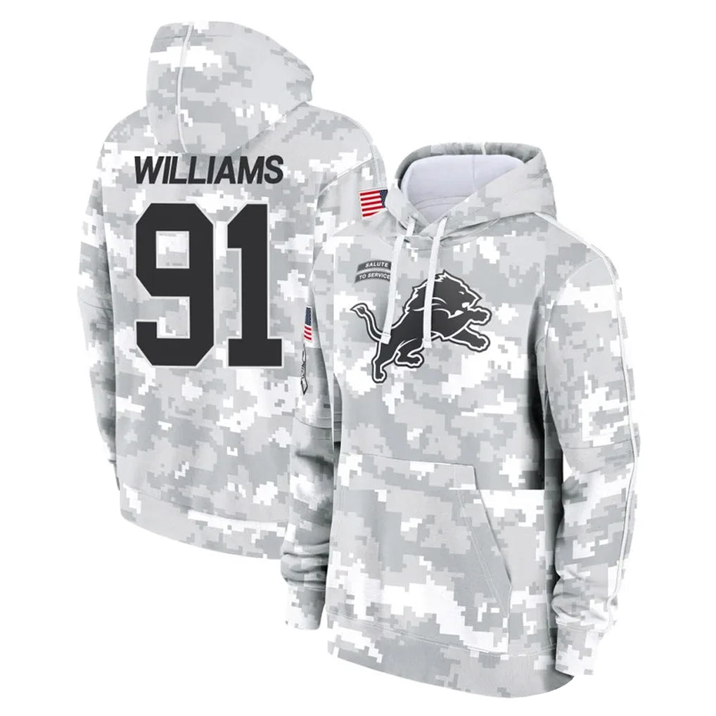 harde D.Lions #91 Tyleik Williams Player Arctic Camo Salute to Service Hoodies Limited Game Stitched Jerseys