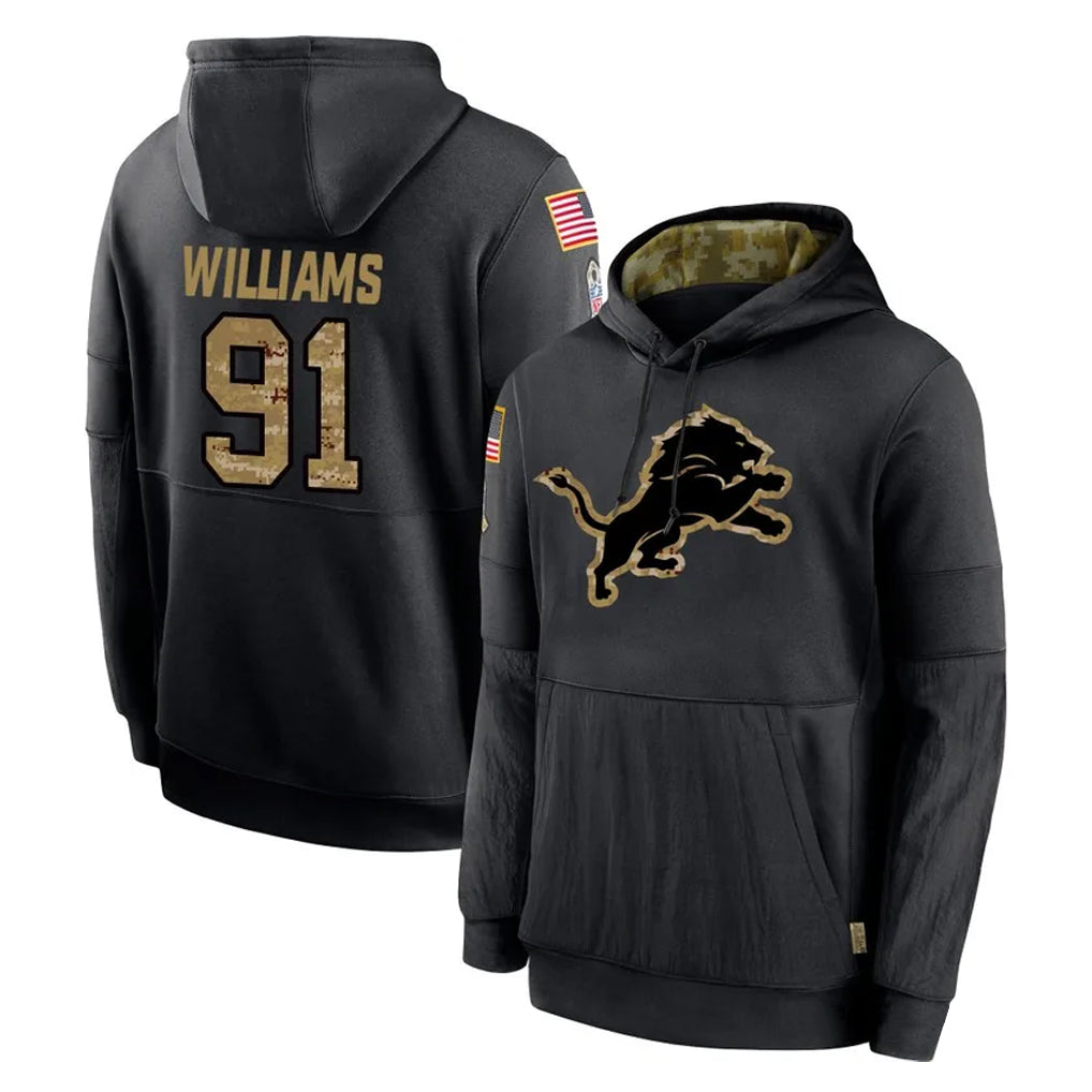 harde D.Lions #91 Tyleik Williams Player Black Salute to Service Hoodies Limited Game Stitched Jerseys