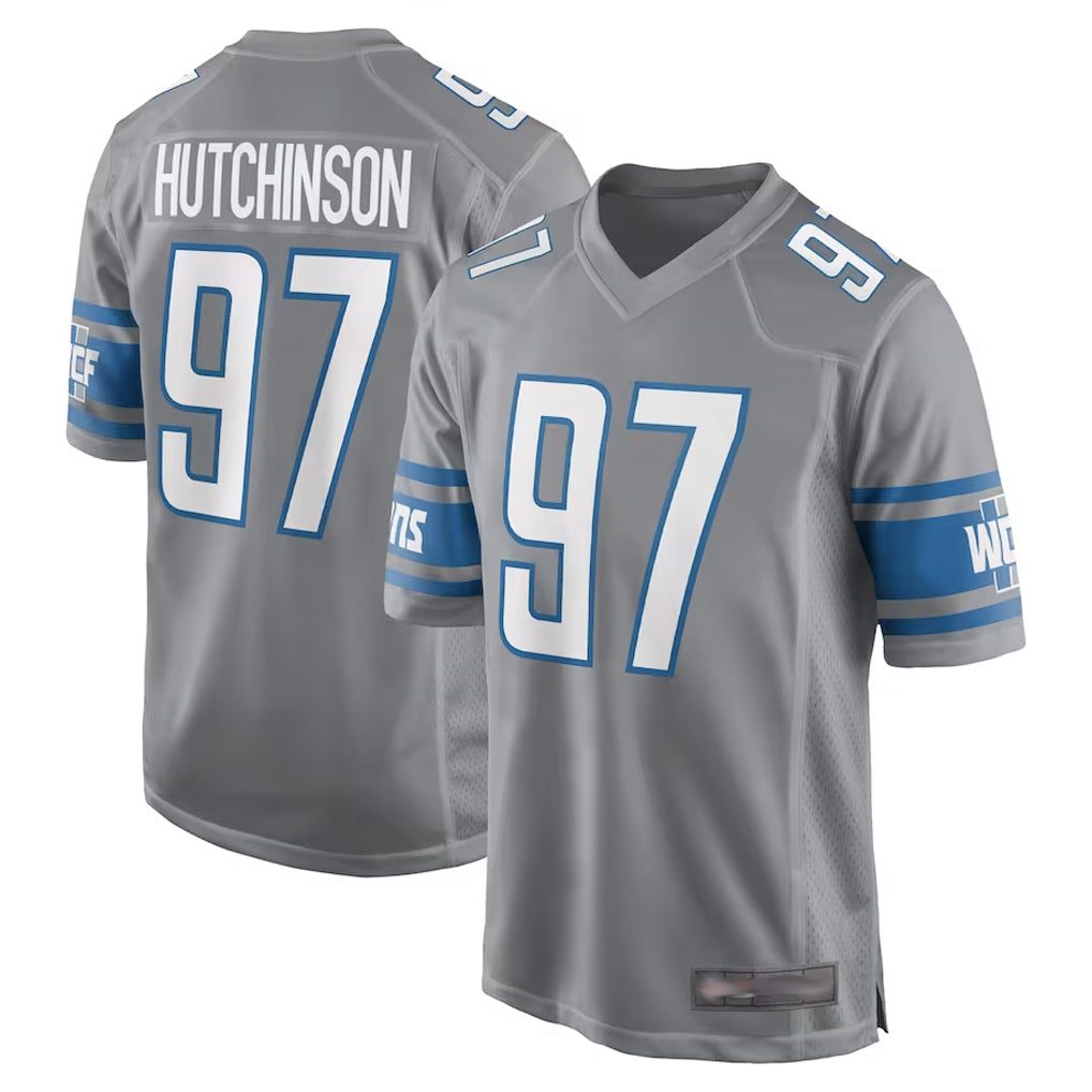 harde D.Lions #97 Aidan Hutchinson Player Gray Home Game Stitched Jerseys