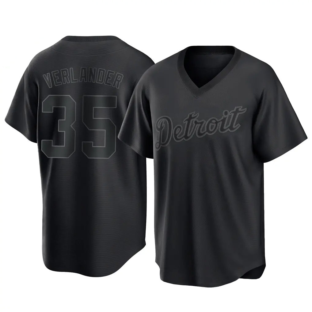 harde D.Tigers #35 Justin Verlander Player Black T-shirt Home Game Stitched Jerseys