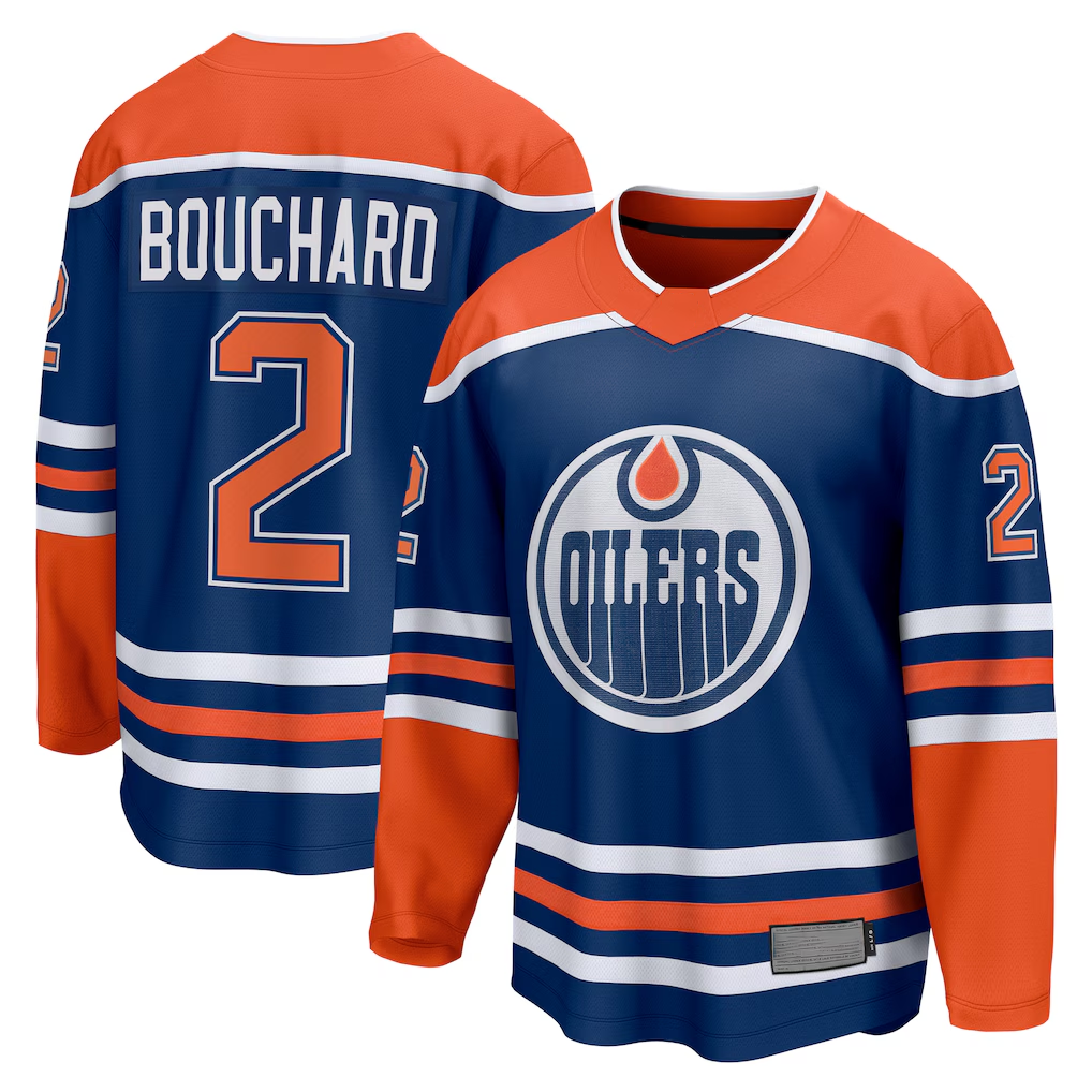 harde E.Oilers #2 Evan Bouchard Royal Home Breakaway Player Jerseys