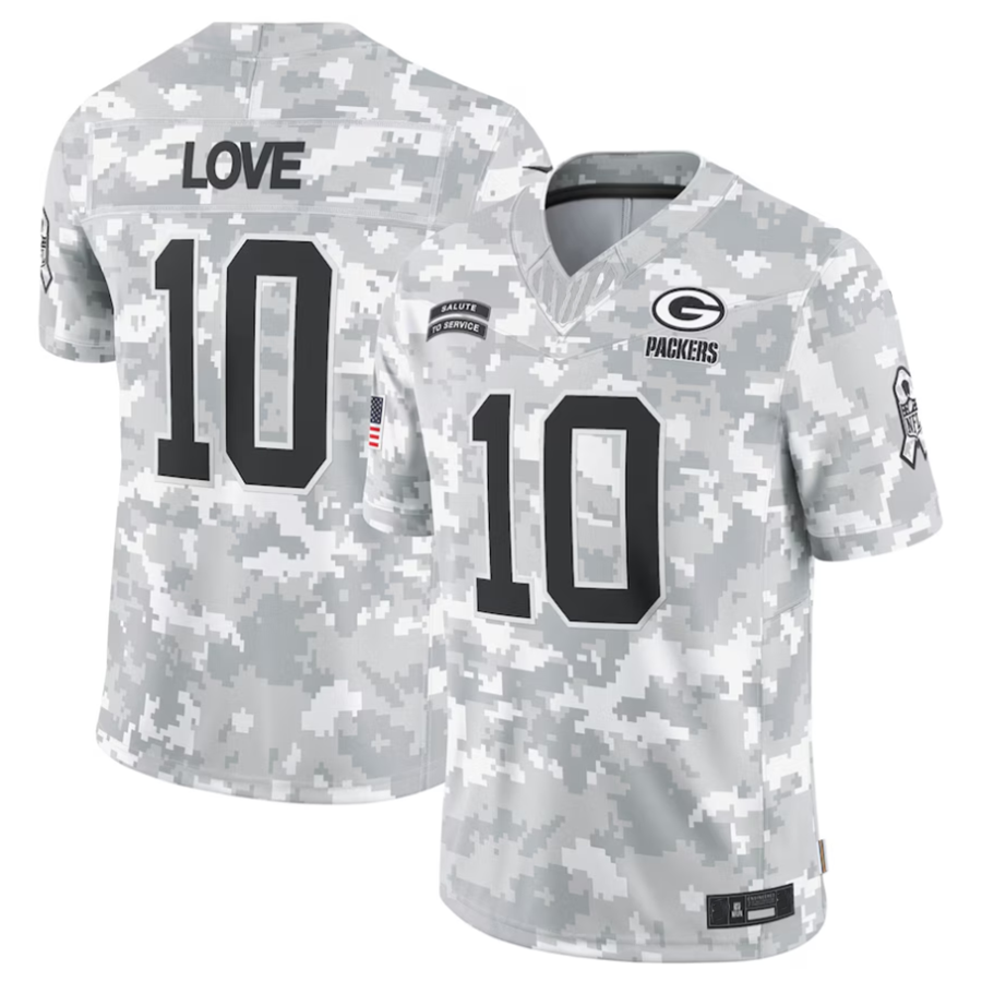 harde GB.Packers #10 Jordan Love Player Arctic Camo Salute to Service Limited Stitched Jerseys