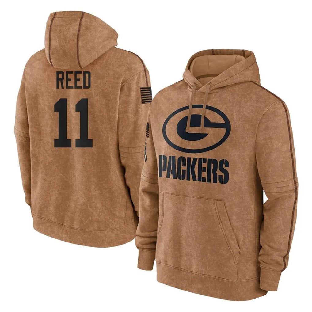harde GB.Packers #11 Jayden Reed Player Brown Salute to Service Hoodies Limited Game Stitched Jerseys