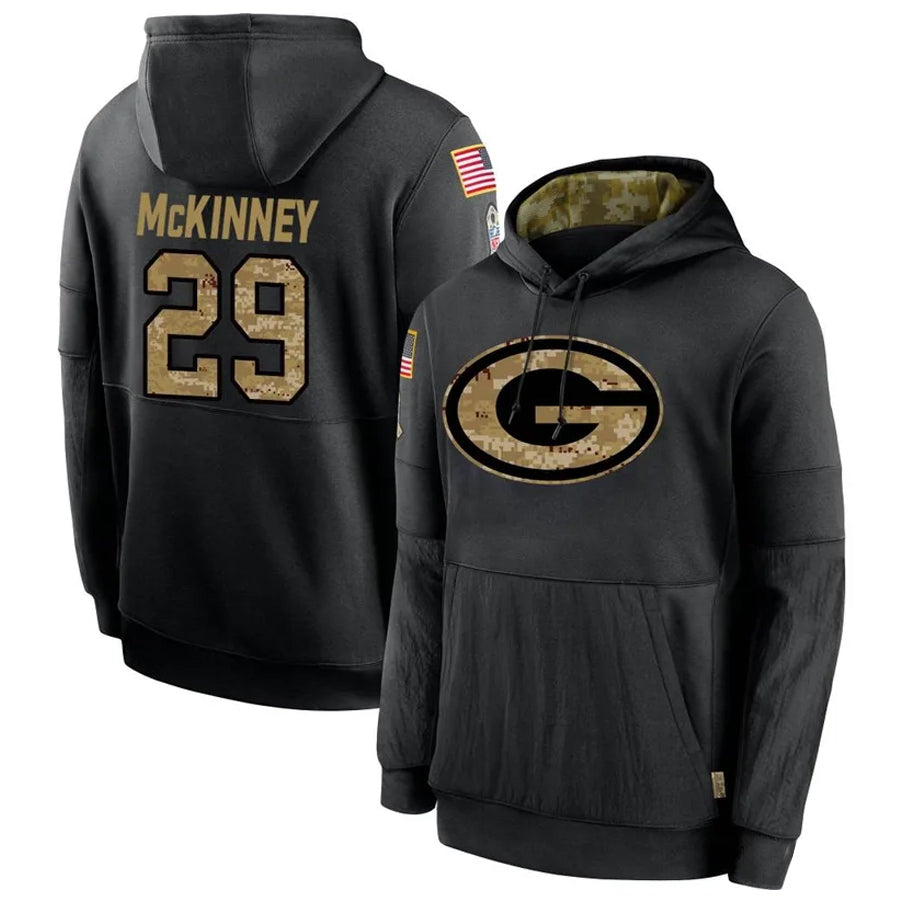 harde GB.Packers #29 Xavier McKinney Player Black Salute To Service Hoodies Game Stitched Jerseys