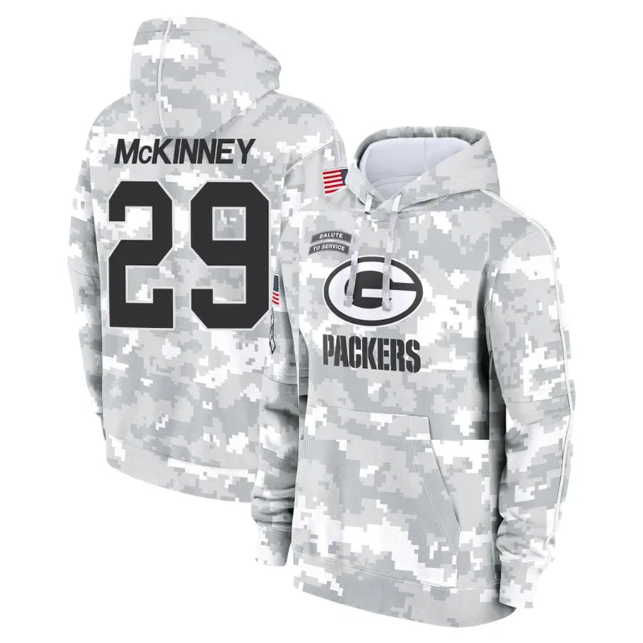 harde GB.Packers #29 Xavier McKinney Player Camo Salute To Service Hoodies Game  Stitched Jerseys