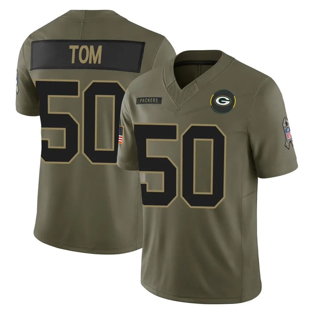 harde GB.Packers #50 Zach Tom Player Olive 2025 Salute To Service Limited Home Game Stitched Jerseys