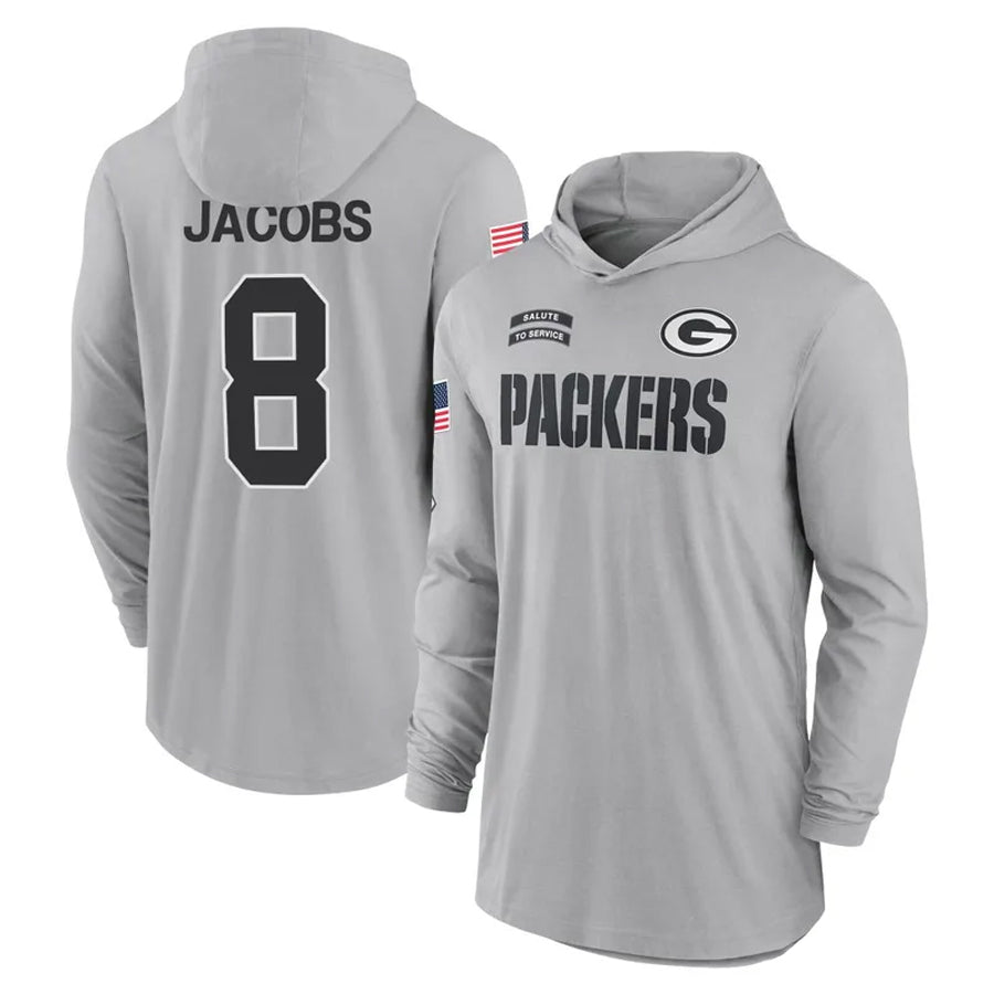 harde GB.Packers #8 Josh Jacobs Player Gray Salute to Service Hoodies Game Stitched Jerseys