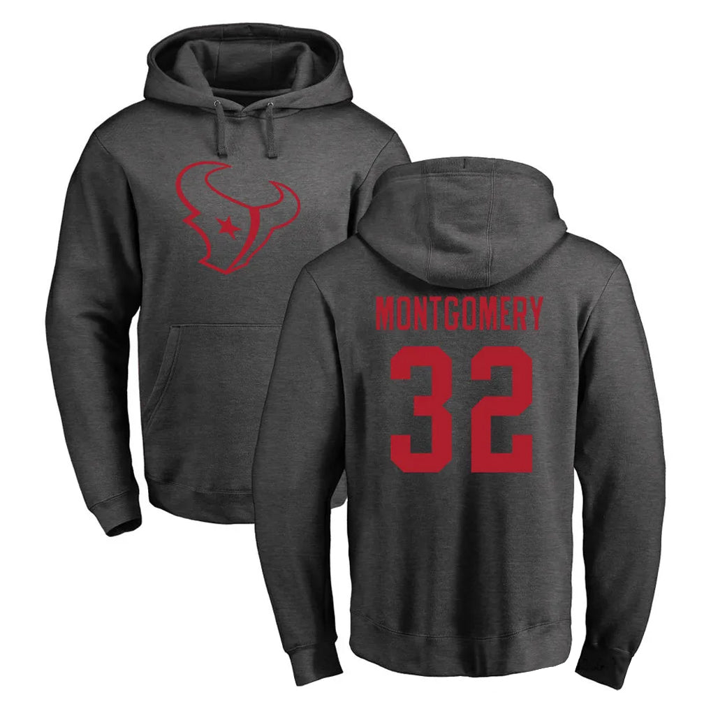 harde H.Texans #32 David Montgomery Player Gray Pro Line Pullover Hoodie Limited Game Stitched Jerseys